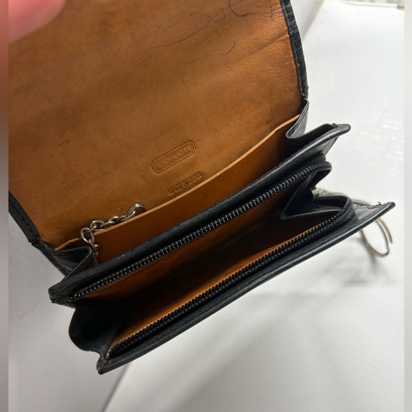 Coach Signature Canvas Flap Wallet Wristlet Key Ring Brown Black - Picture 5 of 11